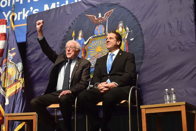 Governor Andrew Cuomo and Vermont Senator Bernie Sanders at today's announcement.